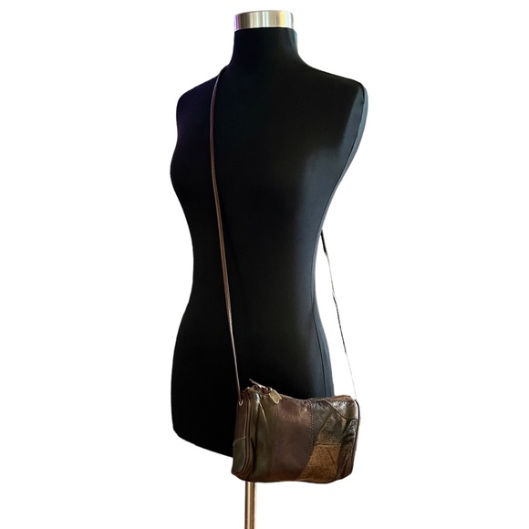 Vintage 90s leather patchwork crossbody mini bag brown - Picture 8 of 14